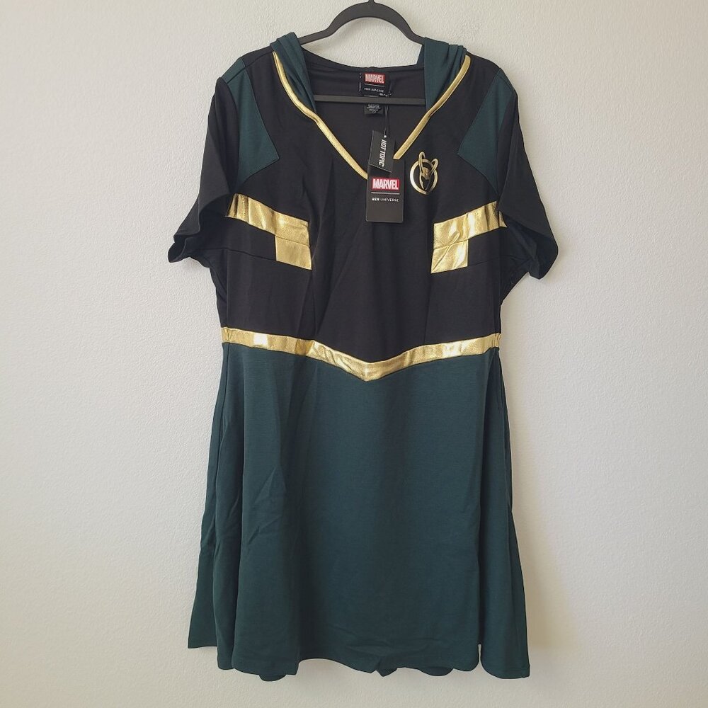 Her Universe Marvel Loki Hooded Dress Plus Size 3X Black Gold